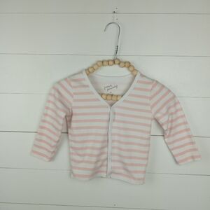 june & january girls size 2T white with light pink stripes snap vneck top long